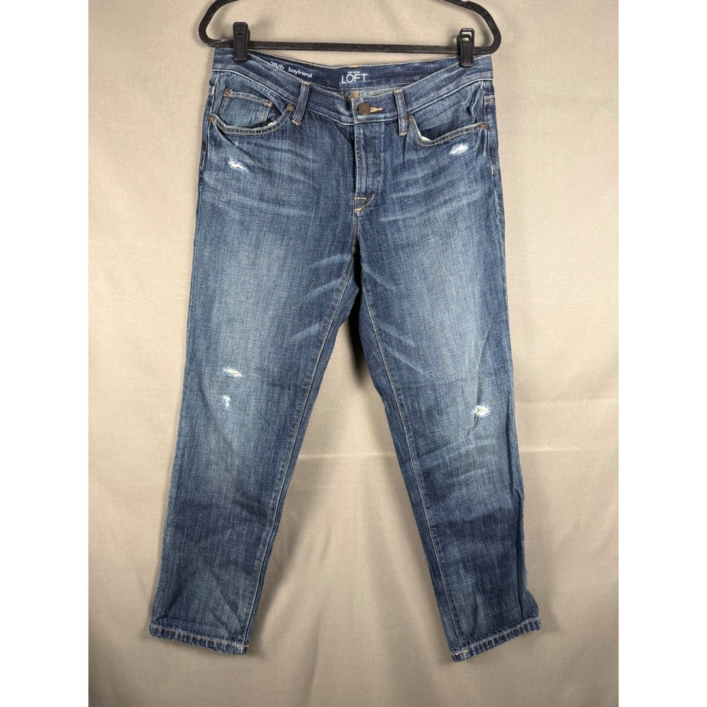 Ann Taylor Loft Boyfriend Jeans Women 28/6 Blue Distressed Cotton Button Fly